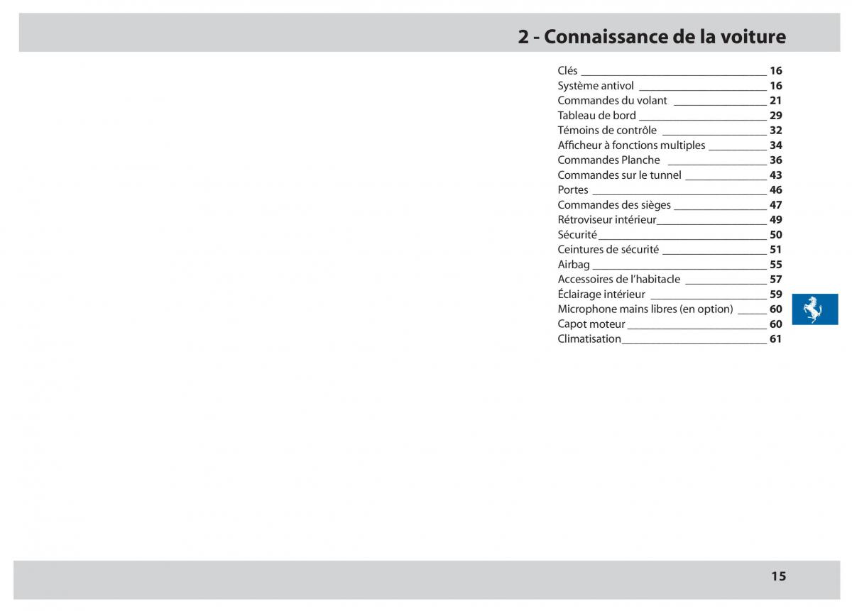 Ferrari 430 manuel du proprietaire / page 15