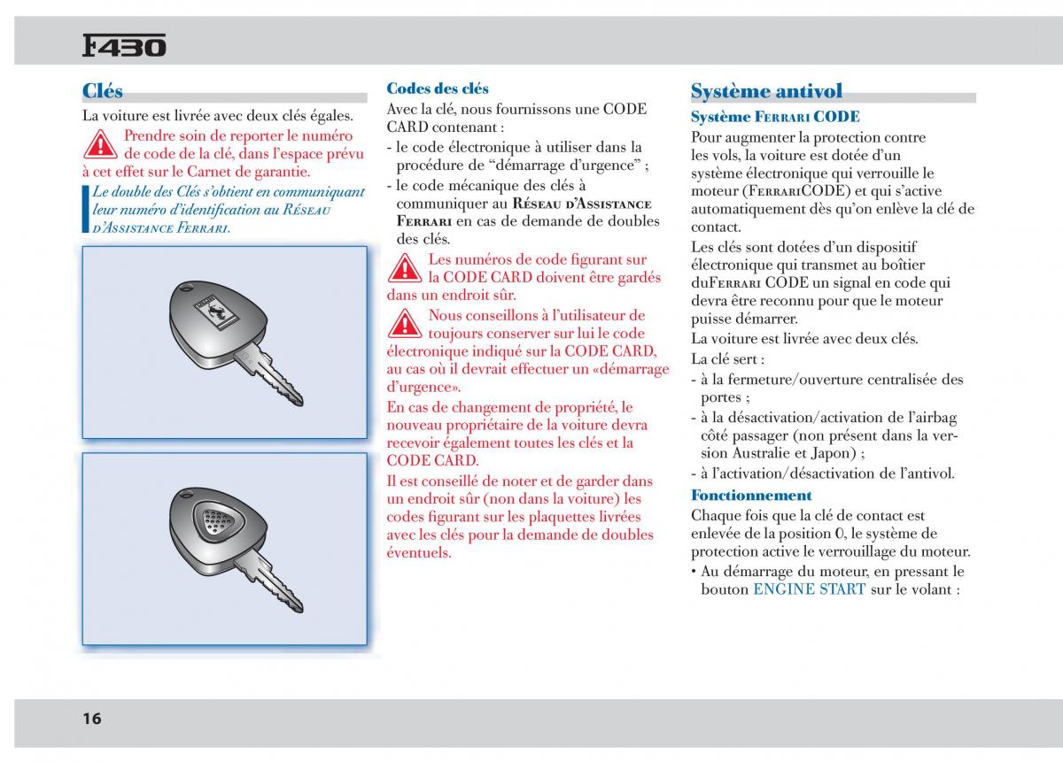 Ferrari 430 manuel du proprietaire / page 16