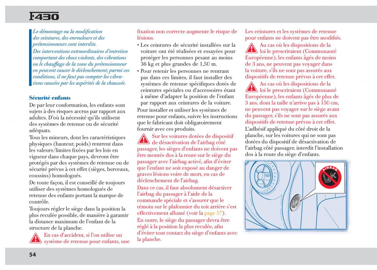 Ferrari 430 manuel du proprietaire / page 54