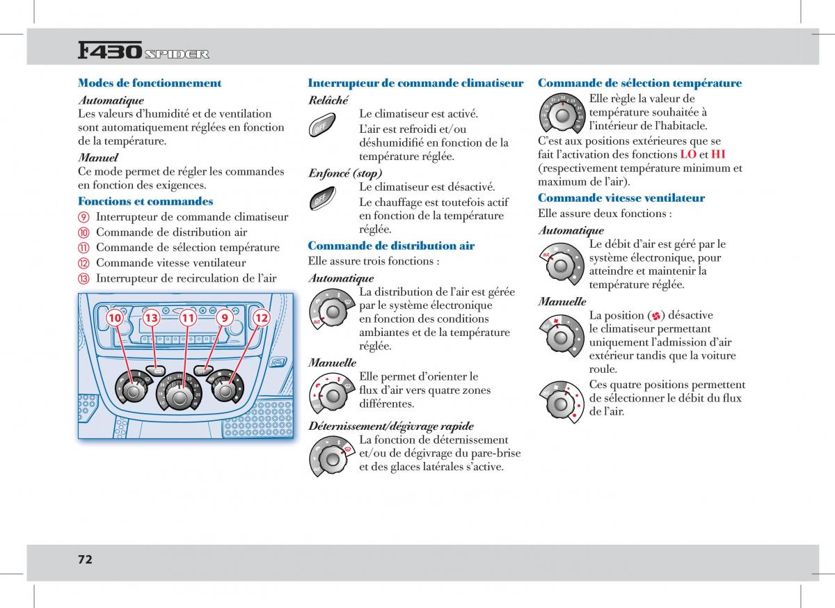 Ferrari 430 Spider manuel du proprietaire / page 72