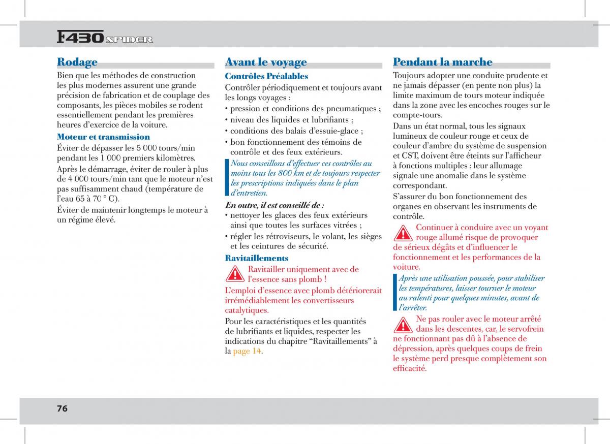 Ferrari 430 Spider manuel du proprietaire / page 76