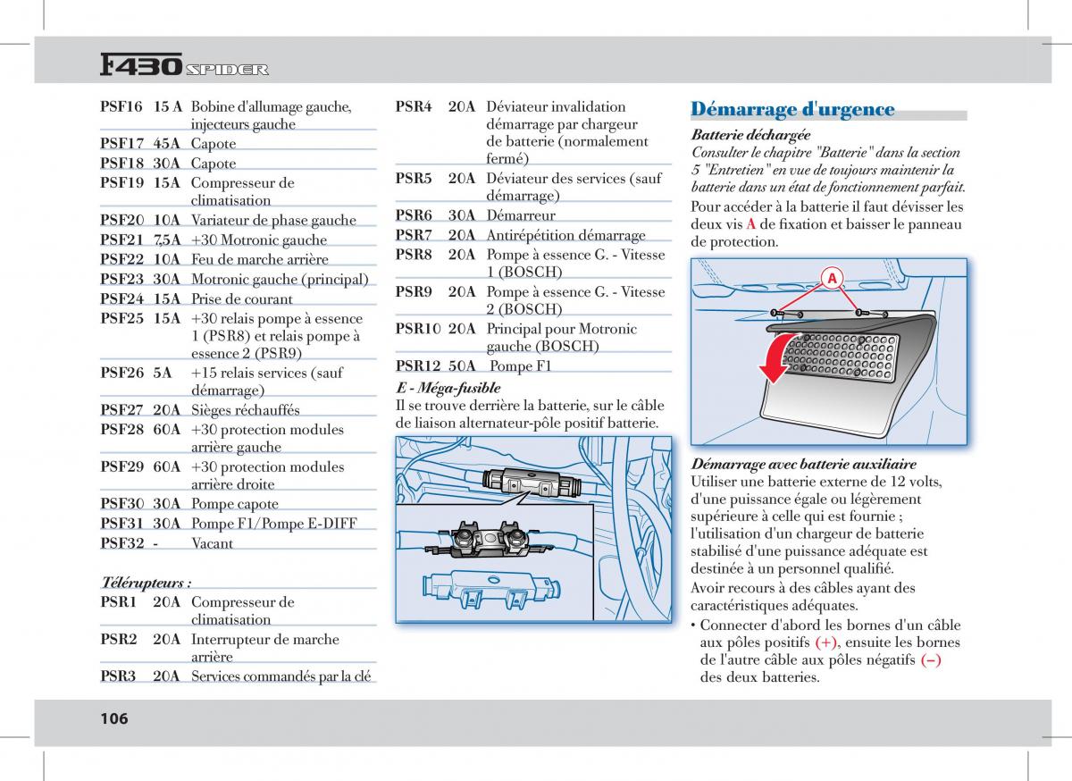 Ferrari 430 Spider manuel du proprietaire / page 106