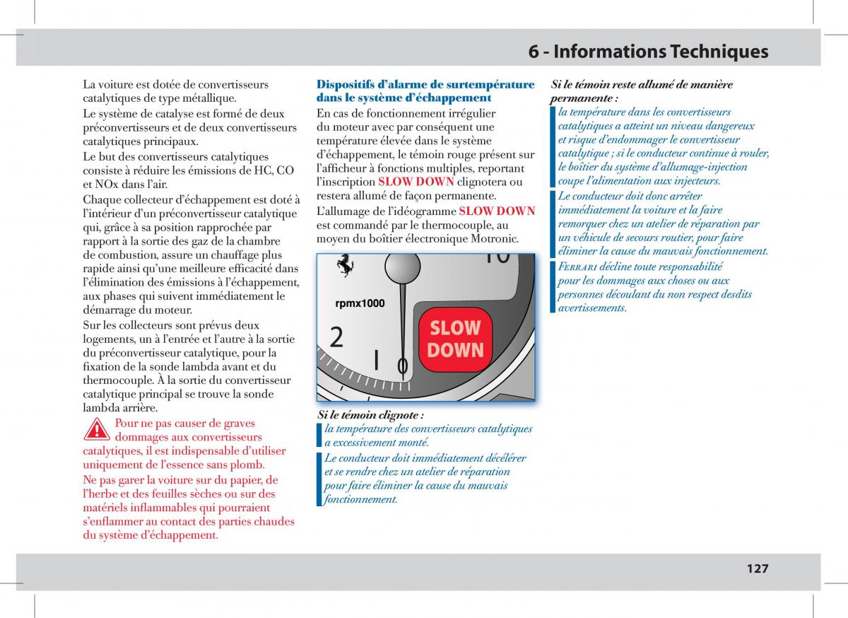 Ferrari 430 Spider manuel du proprietaire / page 127