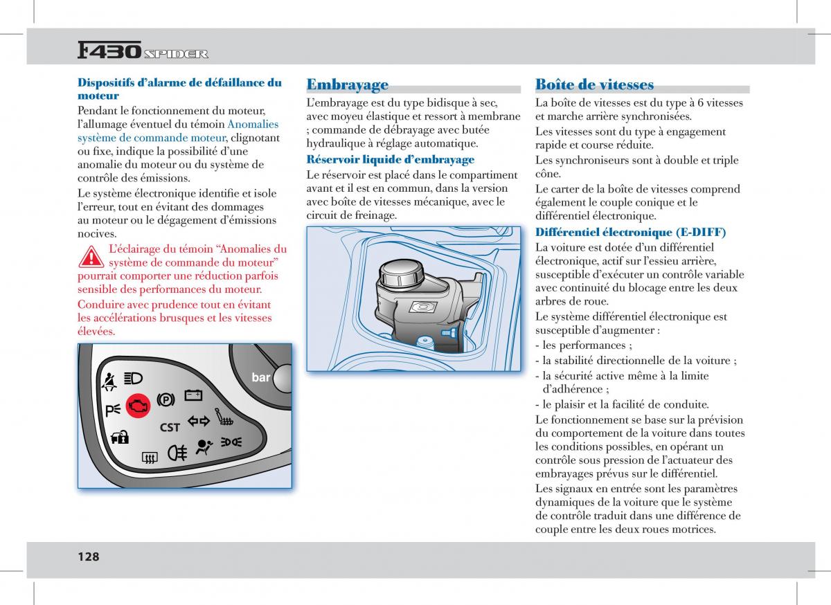 Ferrari 430 Spider manuel du proprietaire / page 128