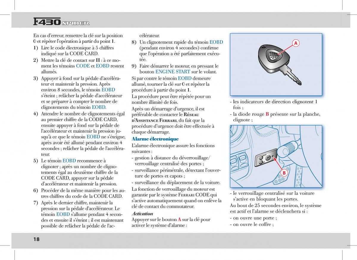 Ferrari 430 Spider manuel du proprietaire / page 18