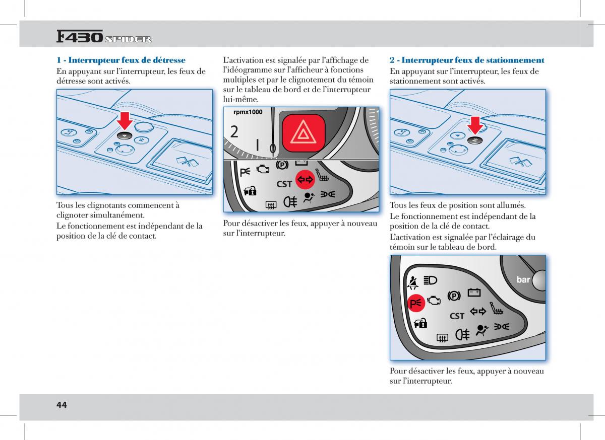 Ferrari 430 Spider manuel du proprietaire / page 44