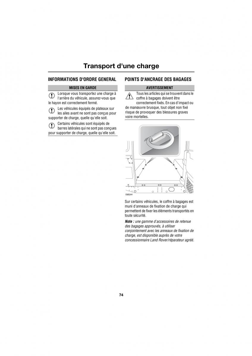 Land Rover Defender manuel du proprietaire / page 85