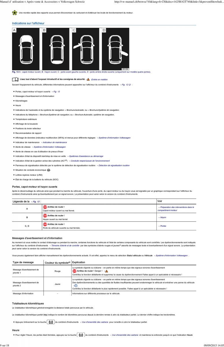 VW Golf VII 7 manuel du proprietaire / page 9