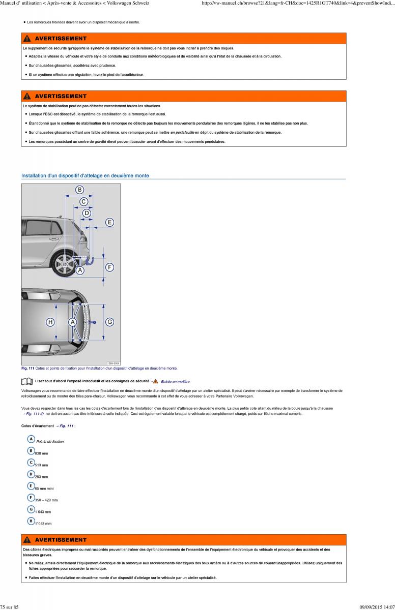 VW Golf VII 7 manuel du proprietaire / page 93