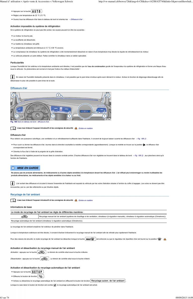 VW Golf VII 7 manuel du proprietaire / page 166