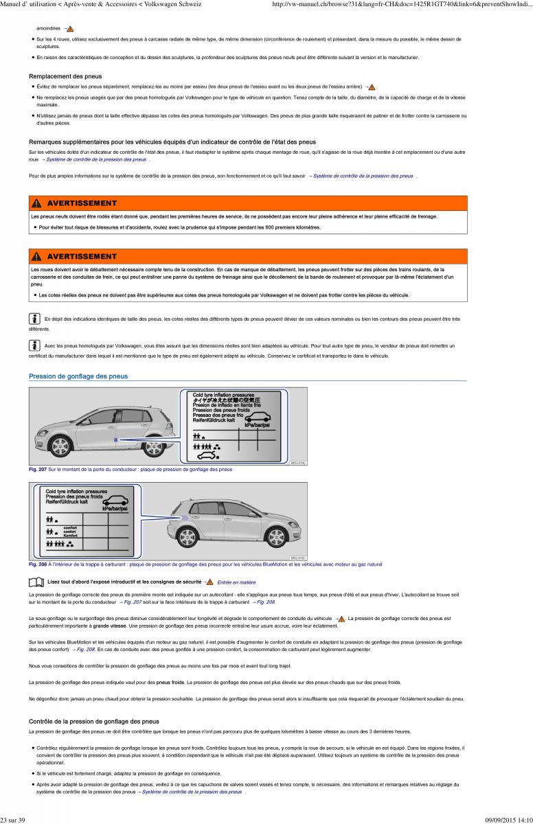 VW Golf VII 7 manuel du proprietaire / page 200