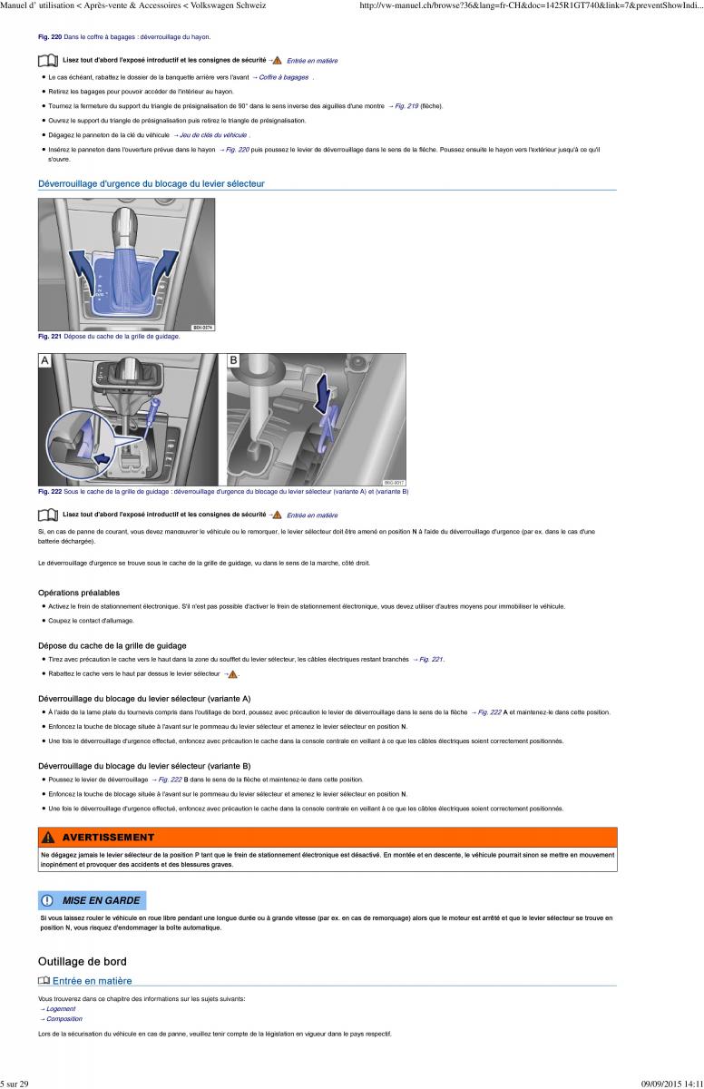 VW Golf VII 7 manuel du proprietaire / page 221