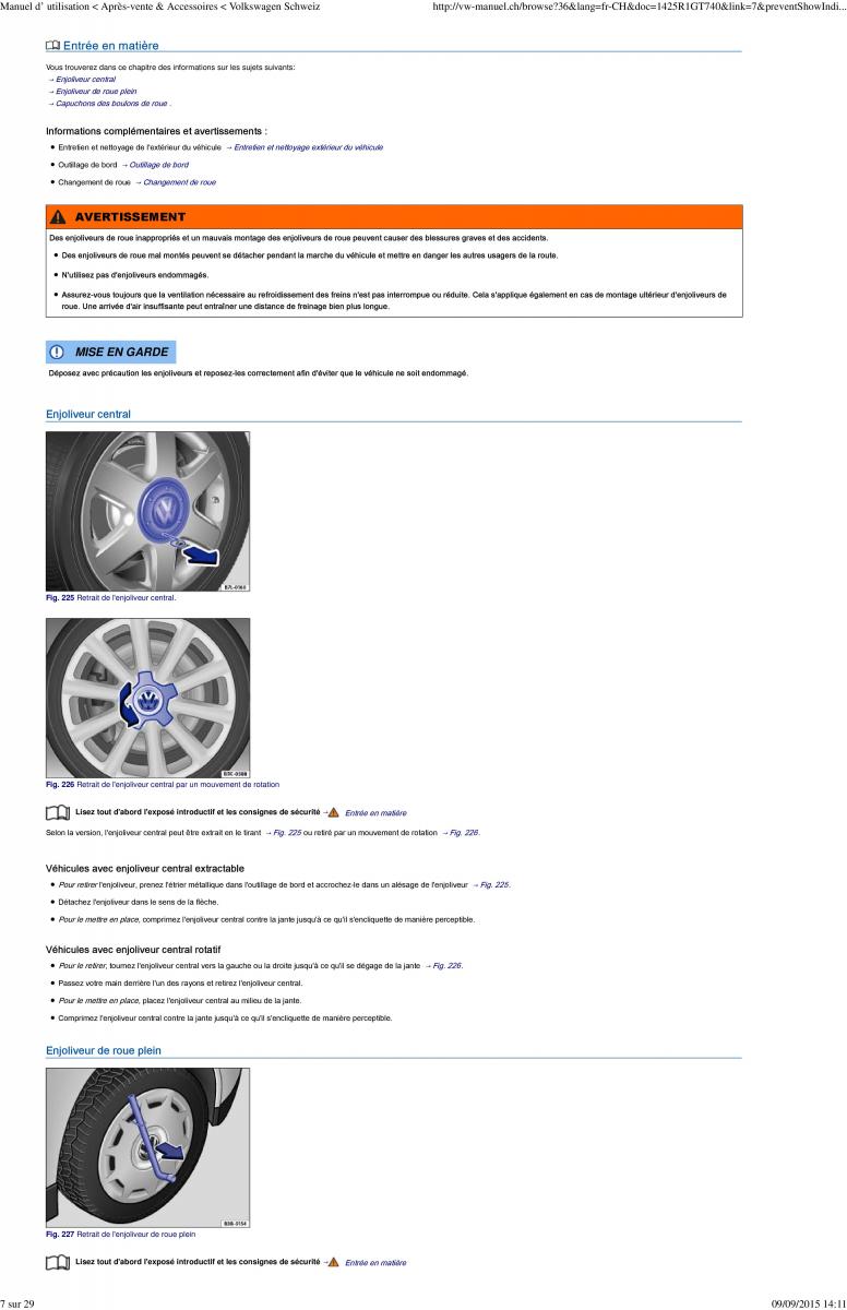 VW Golf VII 7 manuel du proprietaire / page 223