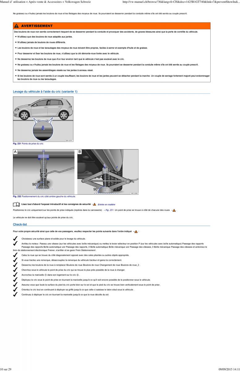 VW Golf VII 7 manuel du proprietaire / page 226