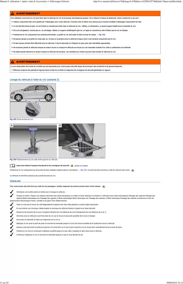 VW Golf VII 7 manuel du proprietaire / page 227