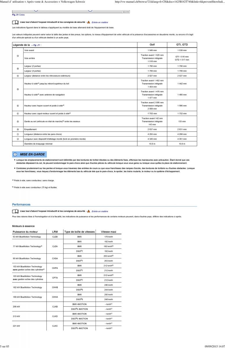 VW Golf VII 7 manuel du proprietaire / page 23