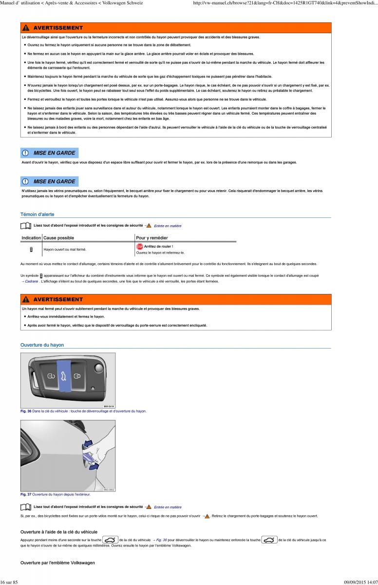 VW Golf VII 7 manuel du proprietaire / page 34