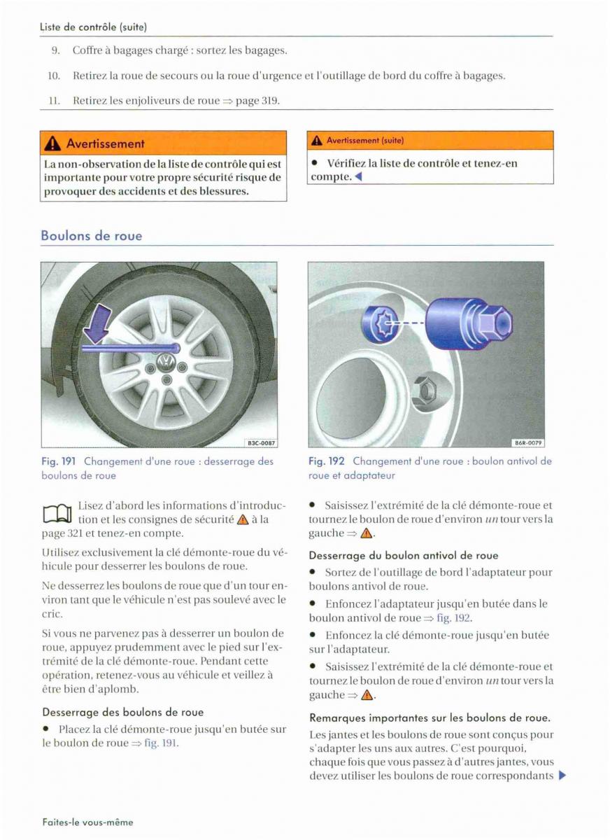 VW Golf VI 6 manuel du proprietaire / page 324