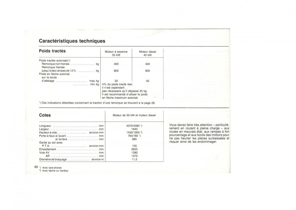 VW Golf I 1 pickup manuel du proprietaire / page 62