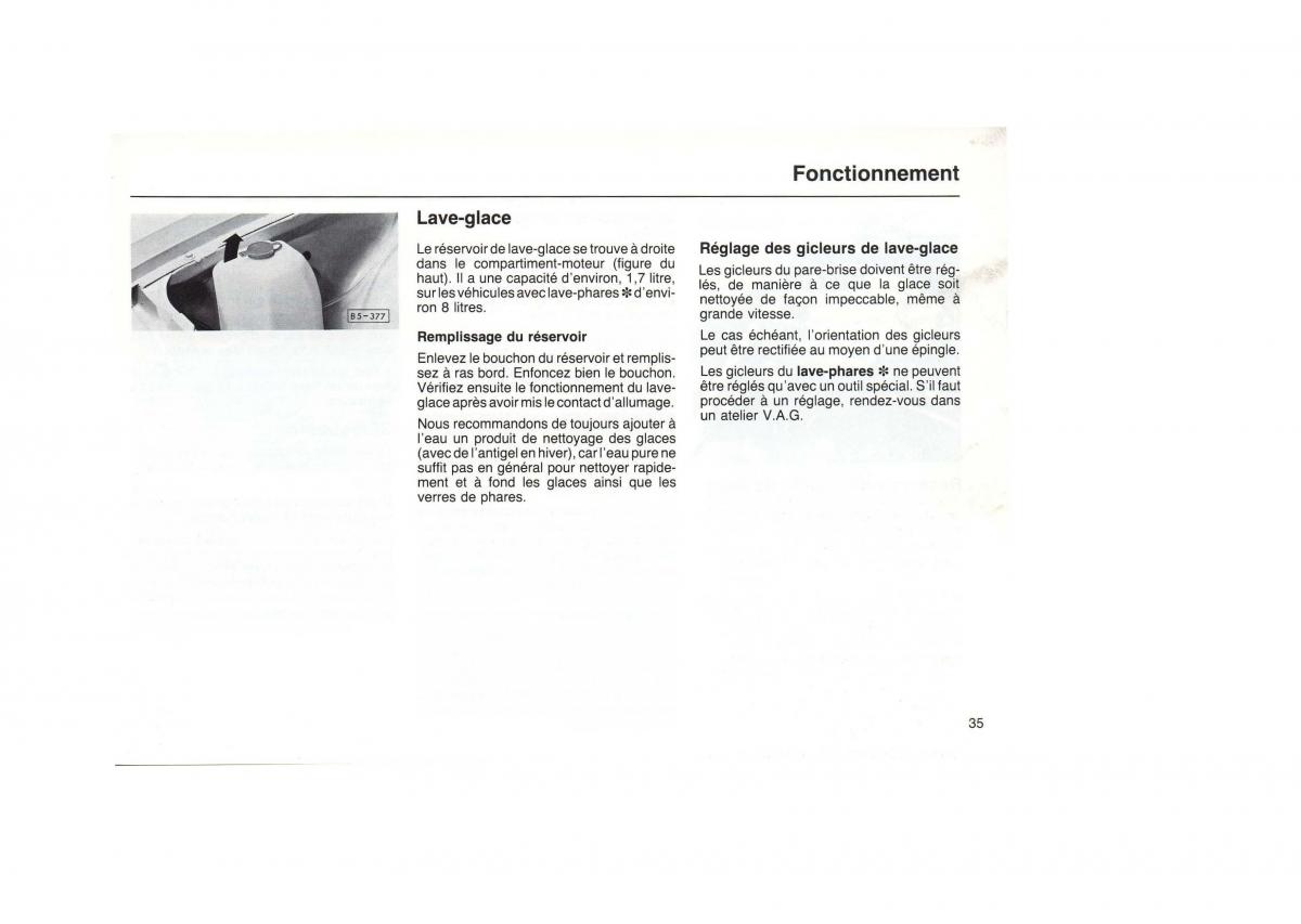 VW Golf I 1 pickup manuel du proprietaire / page 37