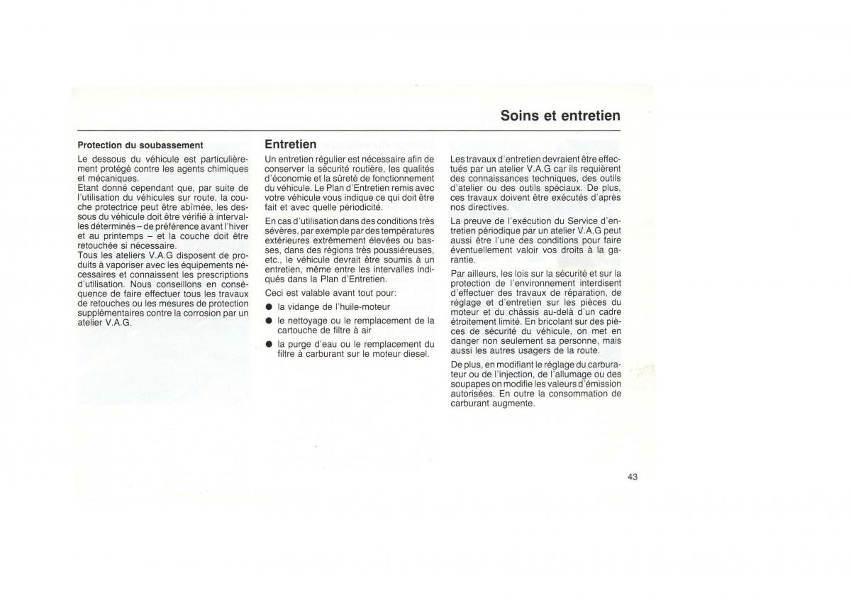 VW Golf I 1 pickup manuel du proprietaire / page 45