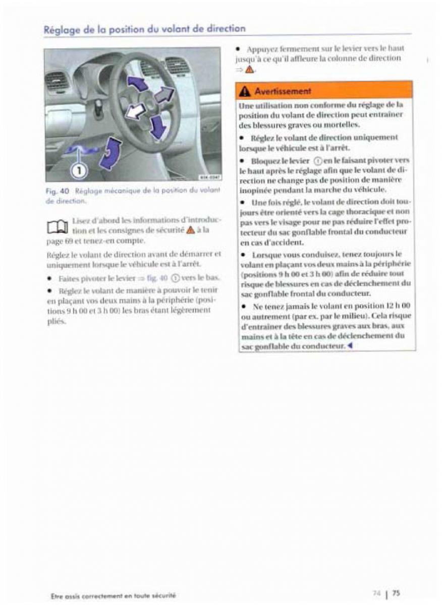 VW Golf Plus manuel du proprietaire / page 77