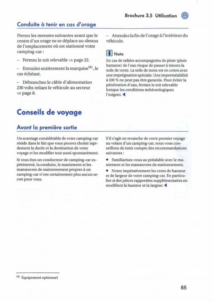 VW Transporter California T5 manuel du proprietaire / page 66