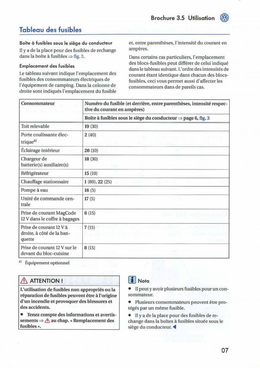 VW Transporter California T5 manuel du proprietaire / page 8