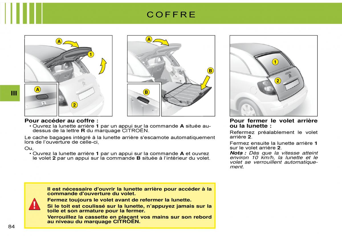 Citroen C3 Pluriel manuel du proprietaire / page 88