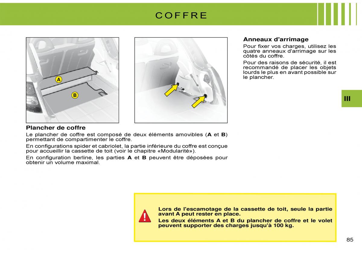 Citroen C3 Pluriel manuel du proprietaire / page 89