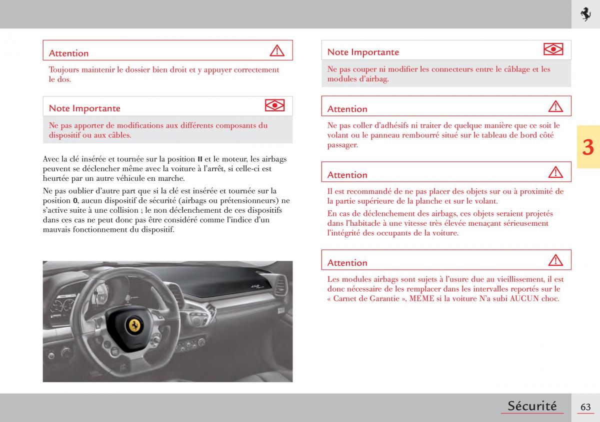 Ferrari 458 Italia manuel du proprietaire / page 63