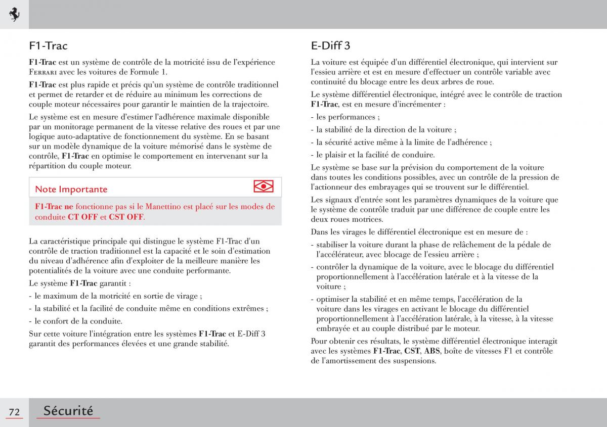 Ferrari 458 Italia manuel du proprietaire / page 72