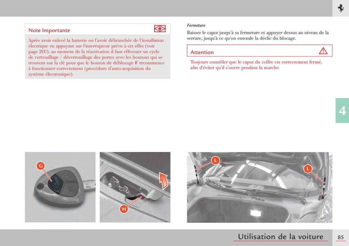 Ferrari 458 Italia manuel du proprietaire / page 85