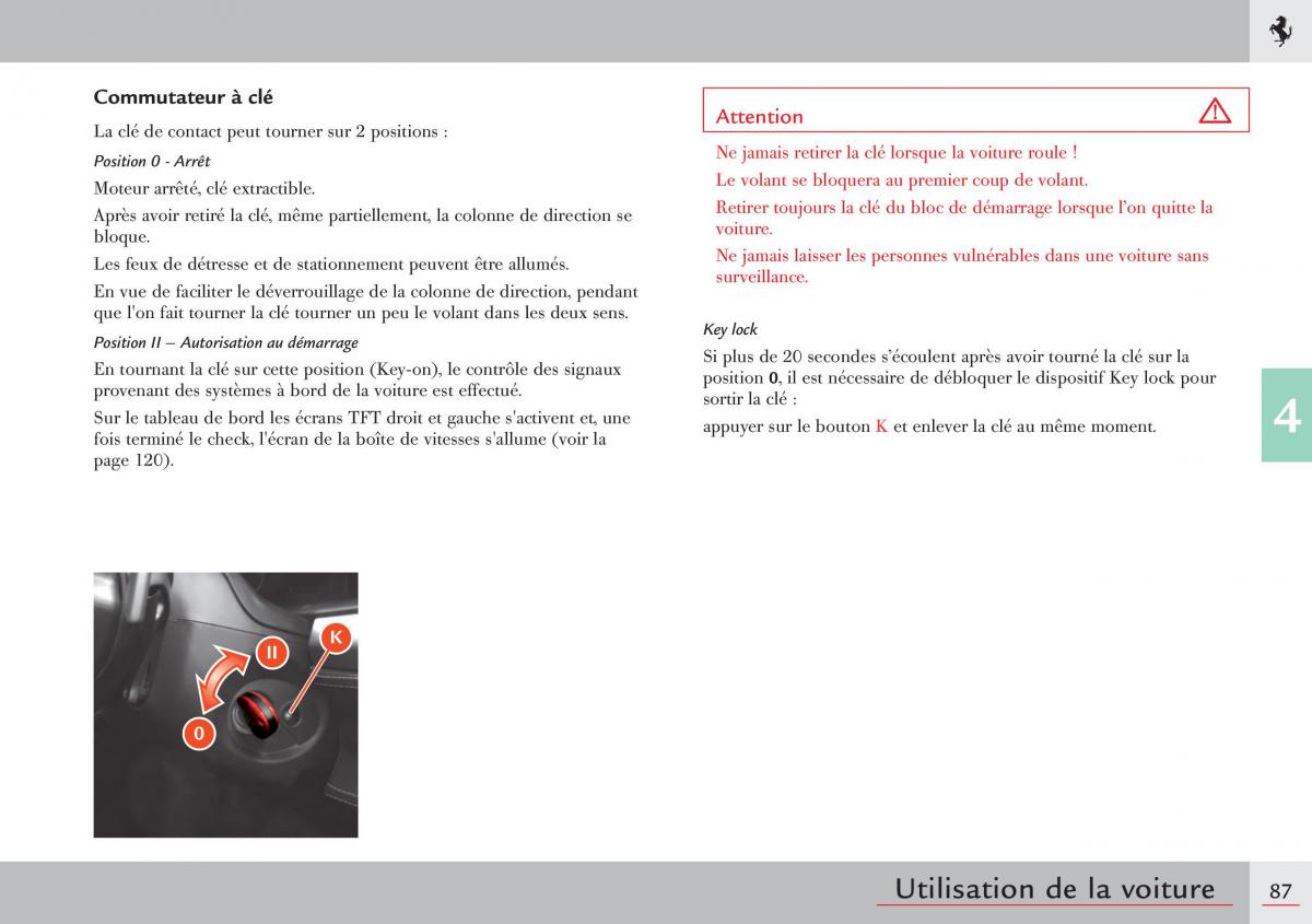 Ferrari 458 Italia manuel du proprietaire / page 87