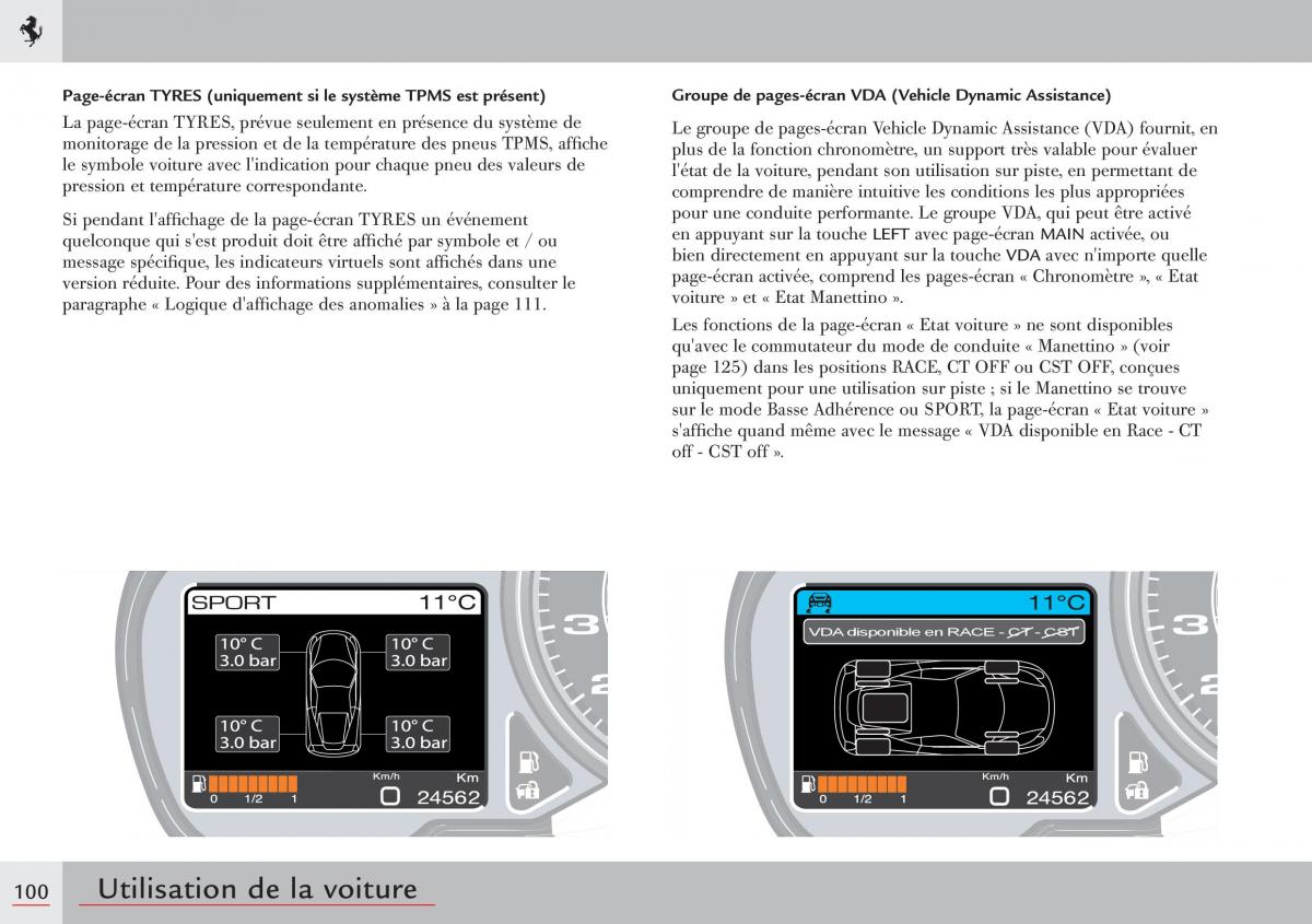 Ferrari 458 Italia manuel du proprietaire / page 100