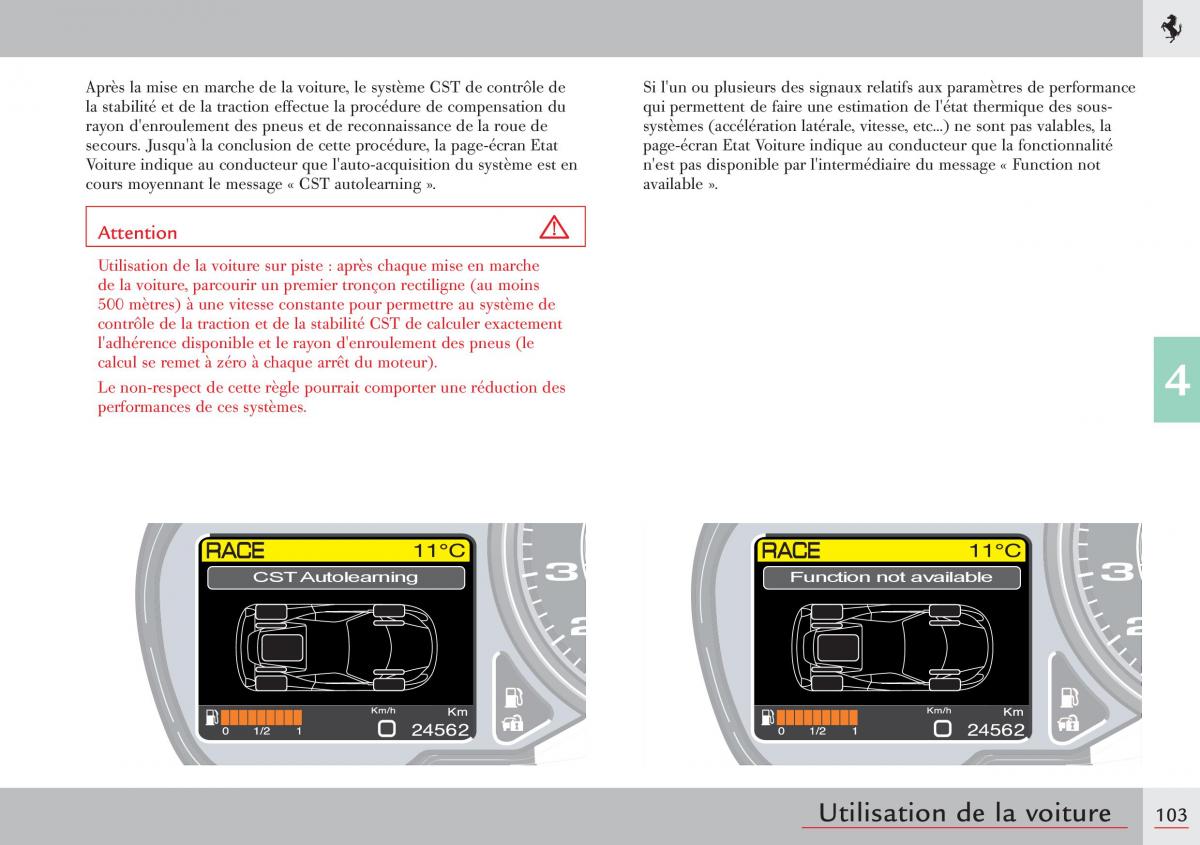 Ferrari 458 Italia manuel du proprietaire / page 103