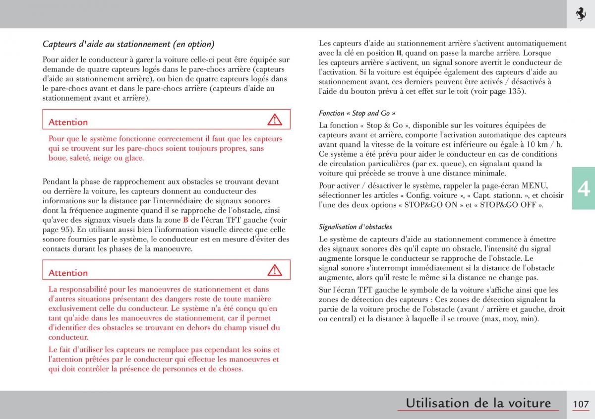 Ferrari 458 Italia manuel du proprietaire / page 107