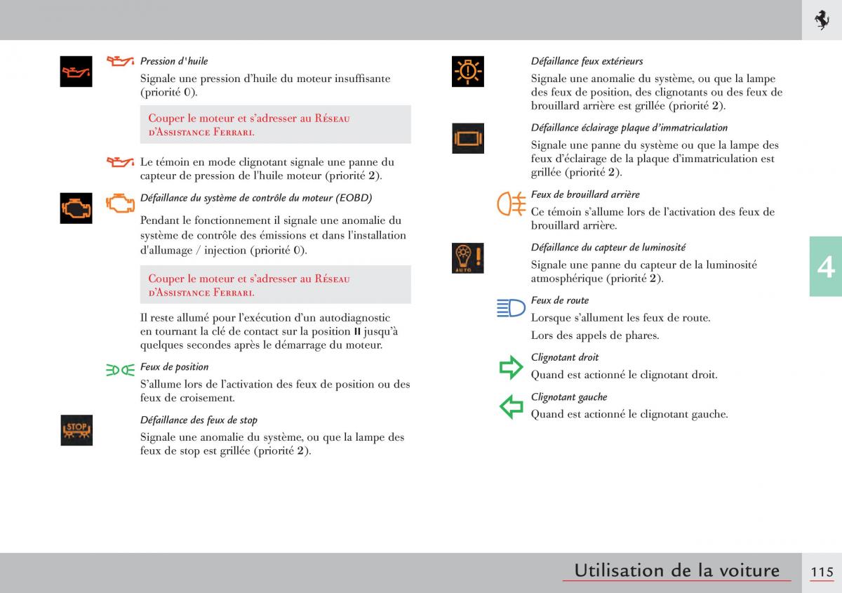 Ferrari 458 Italia manuel du proprietaire / page 115