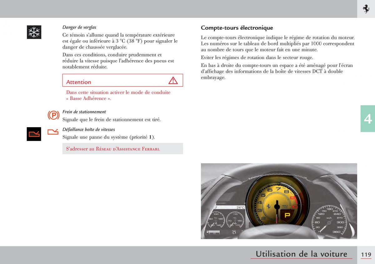 Ferrari 458 Italia manuel du proprietaire / page 119