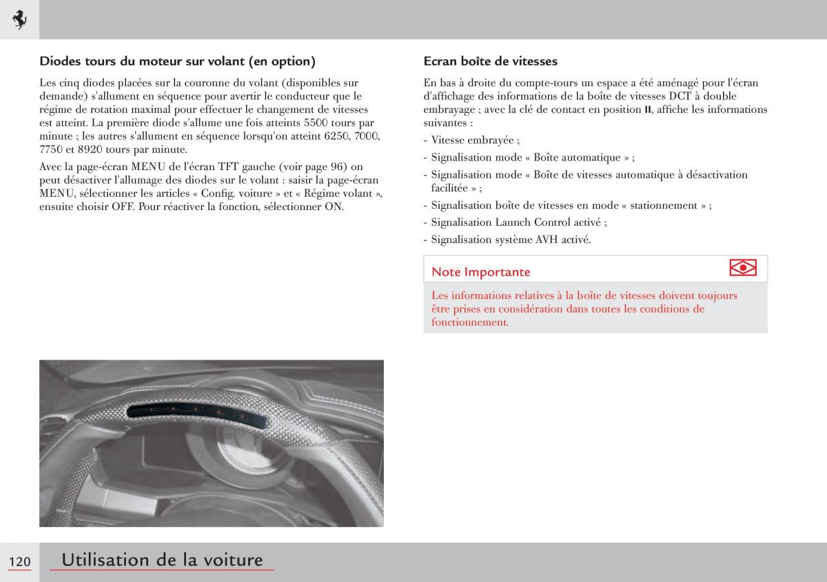 Ferrari 458 Italia manuel du proprietaire / page 120