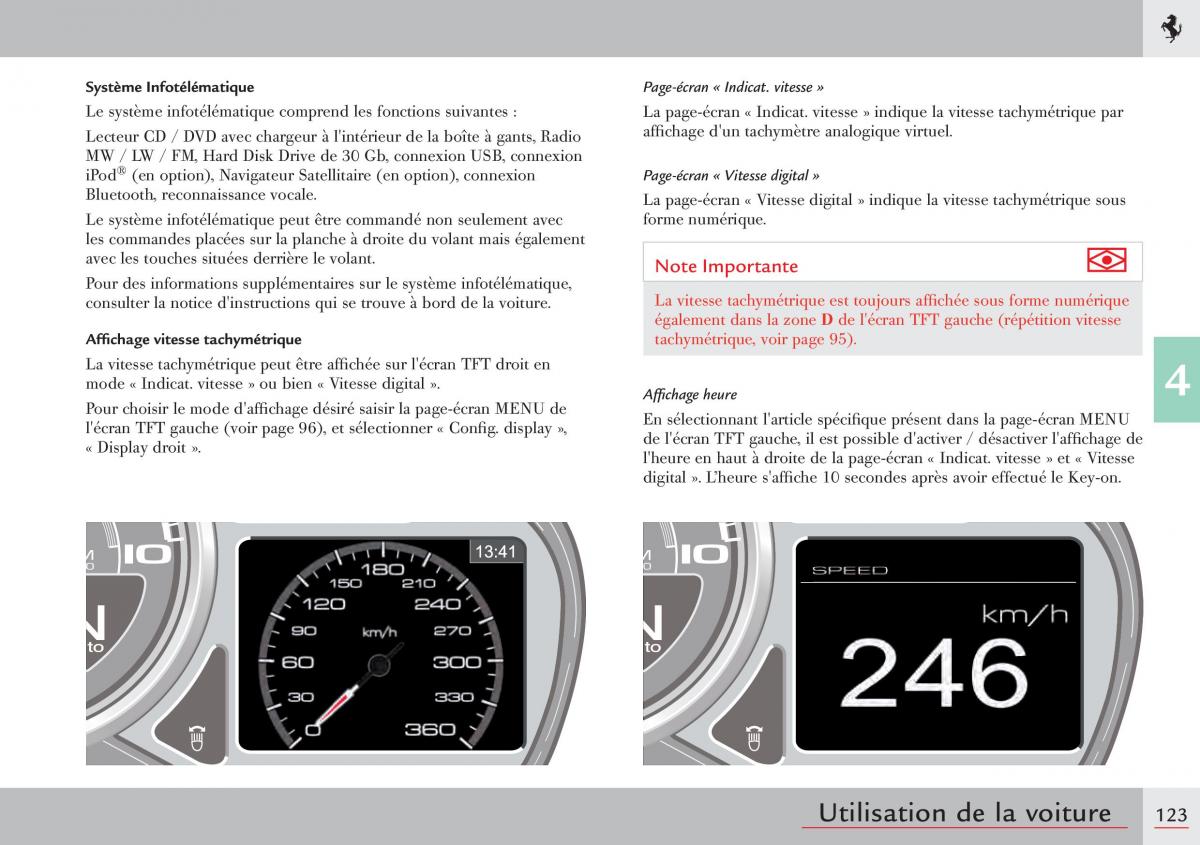 Ferrari 458 Italia manuel du proprietaire / page 123