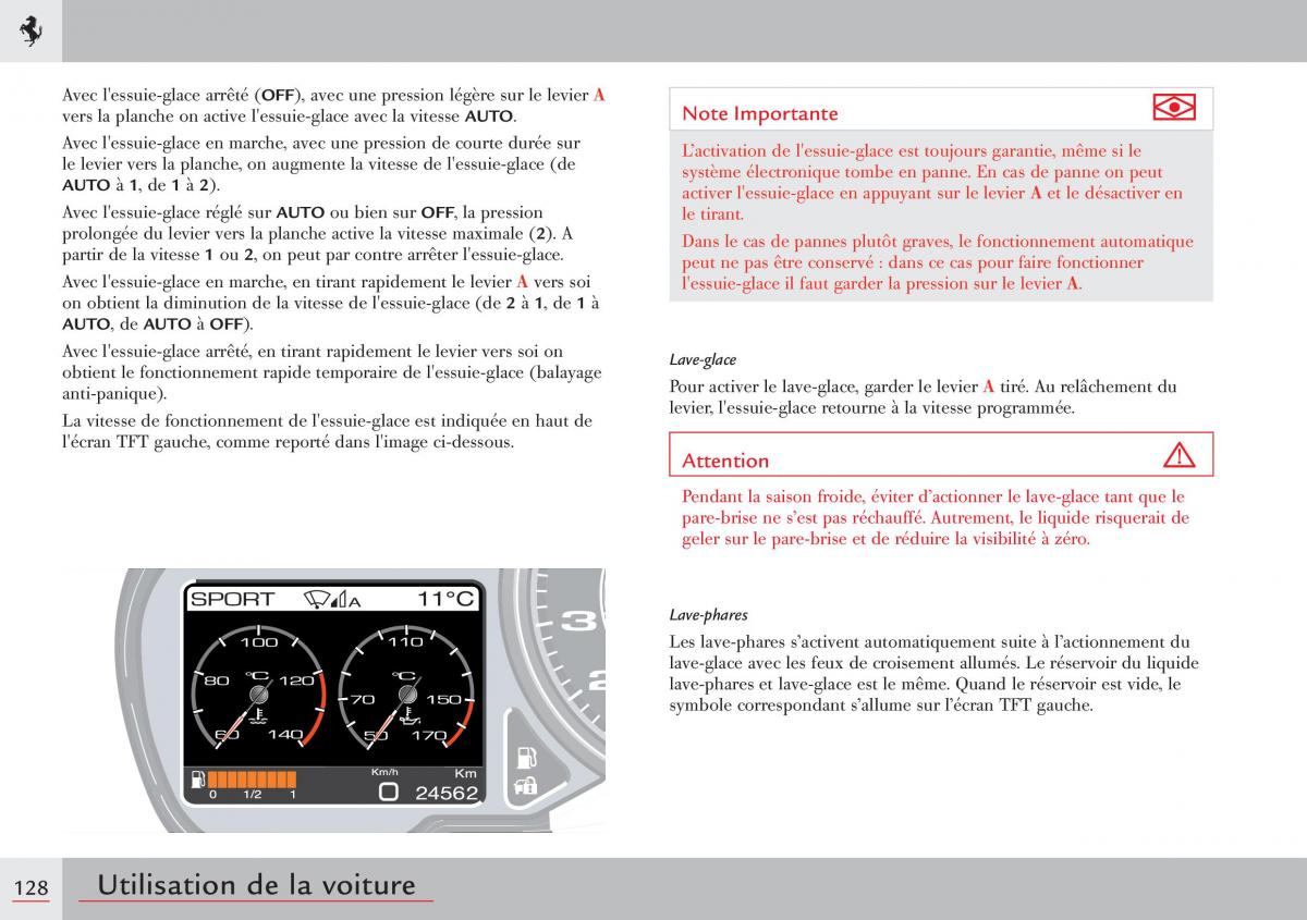 Ferrari 458 Italia manuel du proprietaire / page 128