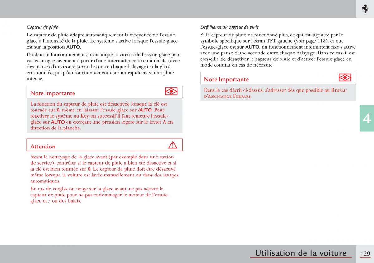 Ferrari 458 Italia manuel du proprietaire / page 129