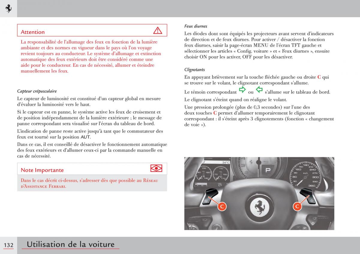 Ferrari 458 Italia manuel du proprietaire / page 132