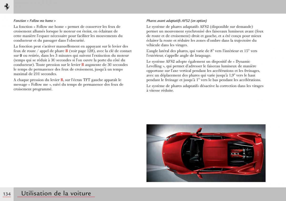 Ferrari 458 Italia manuel du proprietaire / page 134