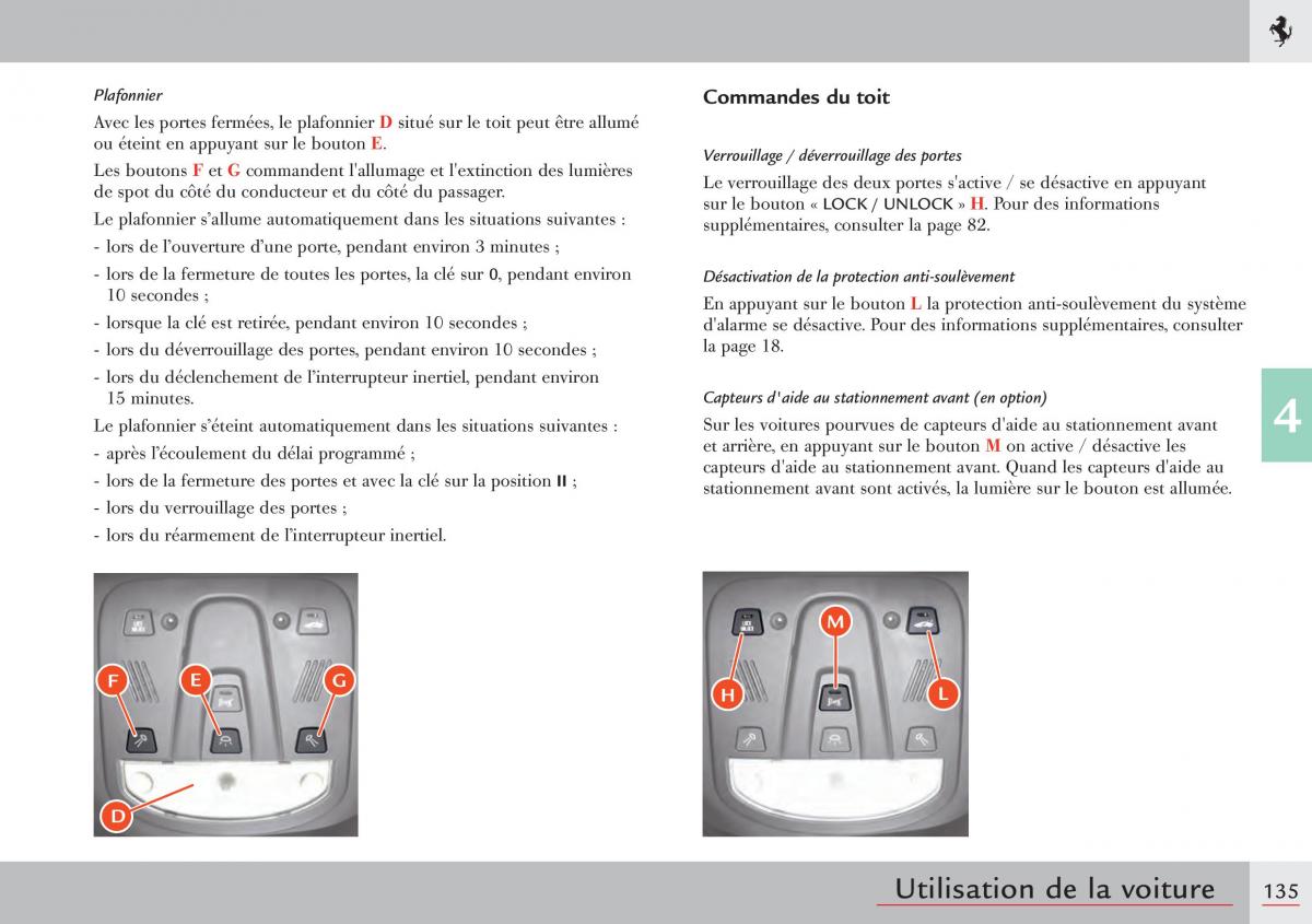 Ferrari 458 Italia manuel du proprietaire / page 135