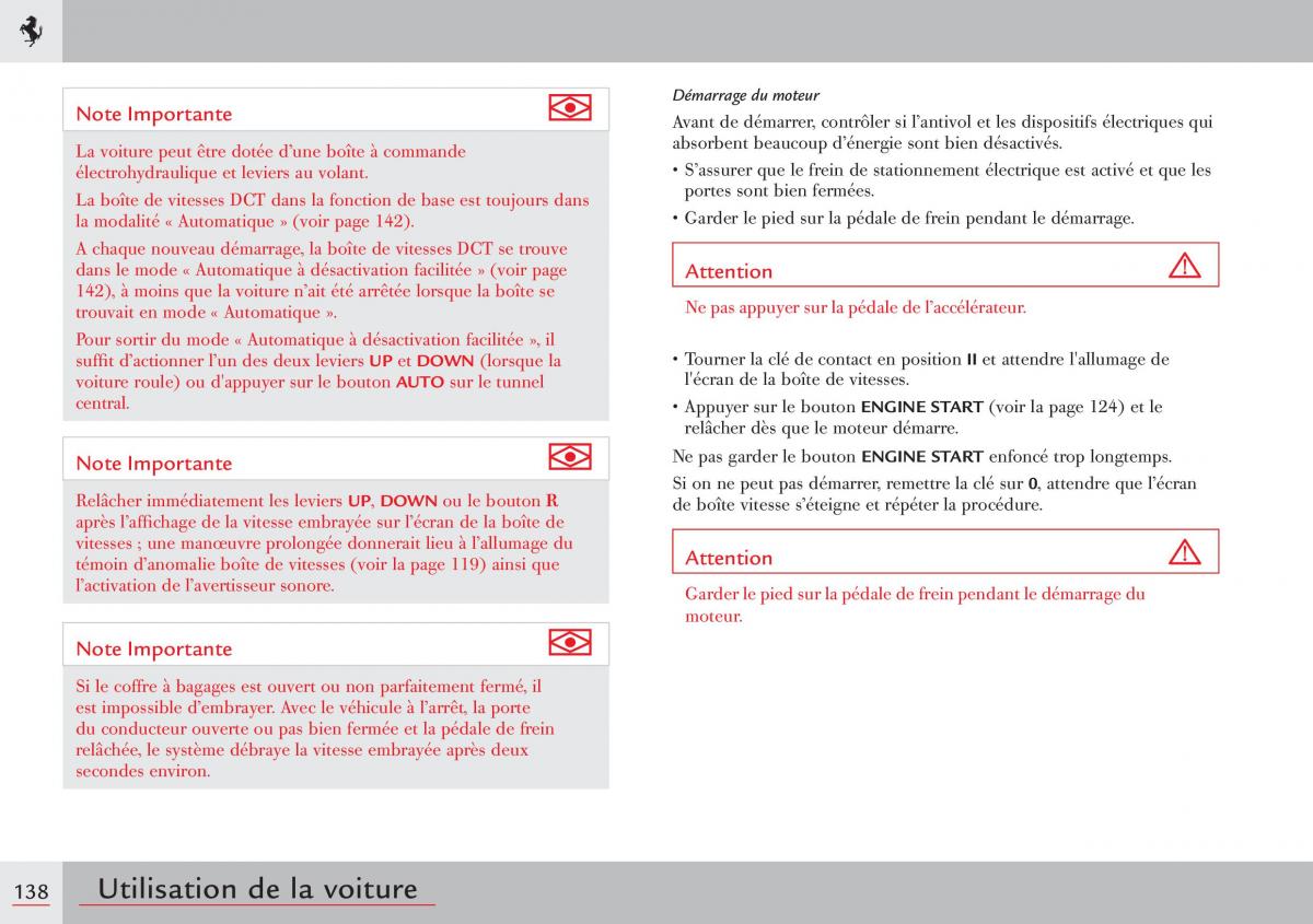 Ferrari 458 Italia manuel du proprietaire / page 138