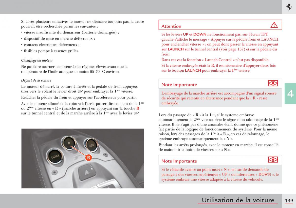 Ferrari 458 Italia manuel du proprietaire / page 139