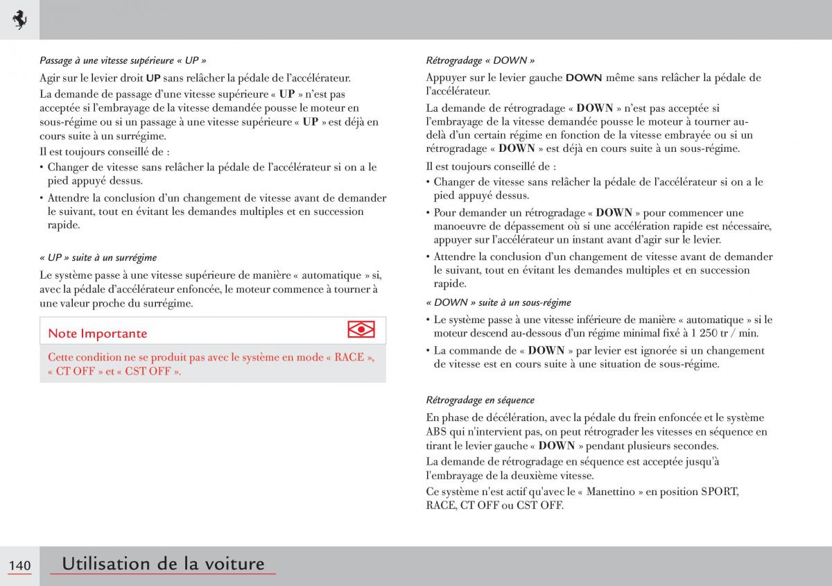 Ferrari 458 Italia manuel du proprietaire / page 140