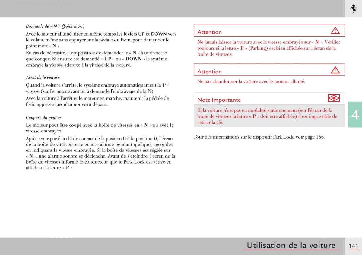 Ferrari 458 Italia manuel du proprietaire / page 141